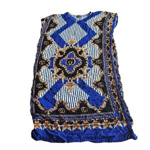 Batik Sumi blue yellow kaftan maxi dress fits M/L